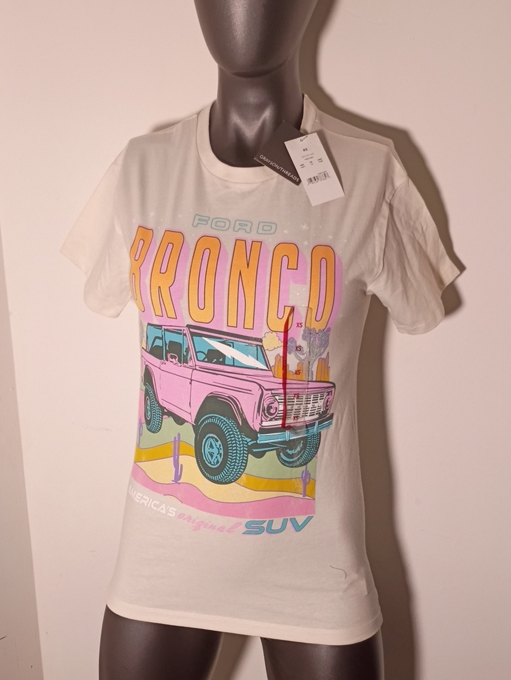 Ford Bronco Tee in Cream with Pink & Yellow Graphic